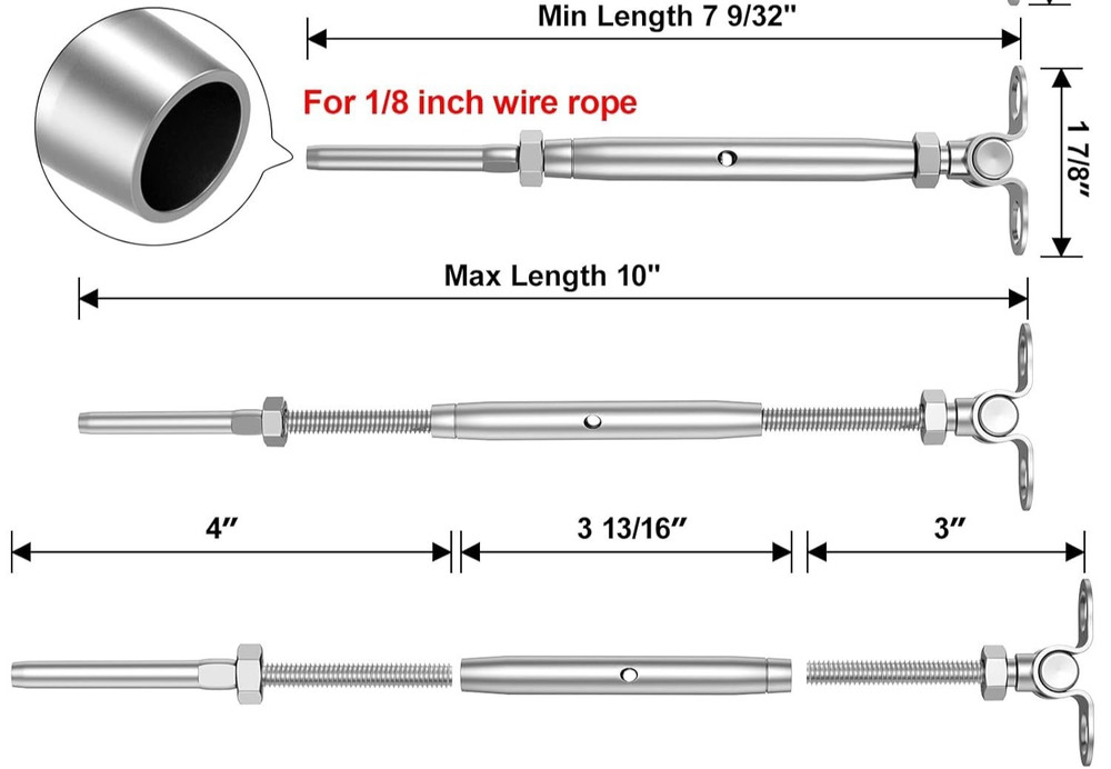 10 Pieces 1/8" Cable Railing Toggle Turnbuckle Adjustable T316 See Note