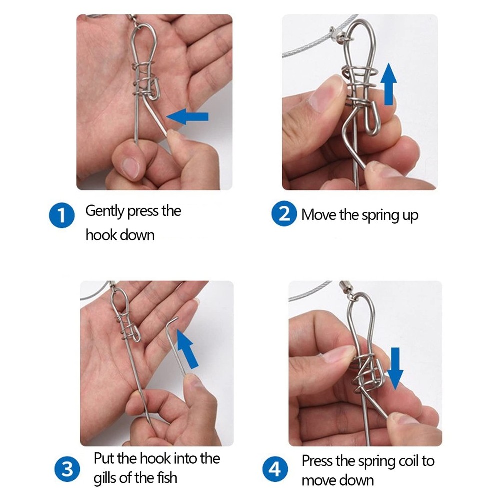 Stainless Steel Fish Stringer Clip with Float and Plastic Handle - Big 5m