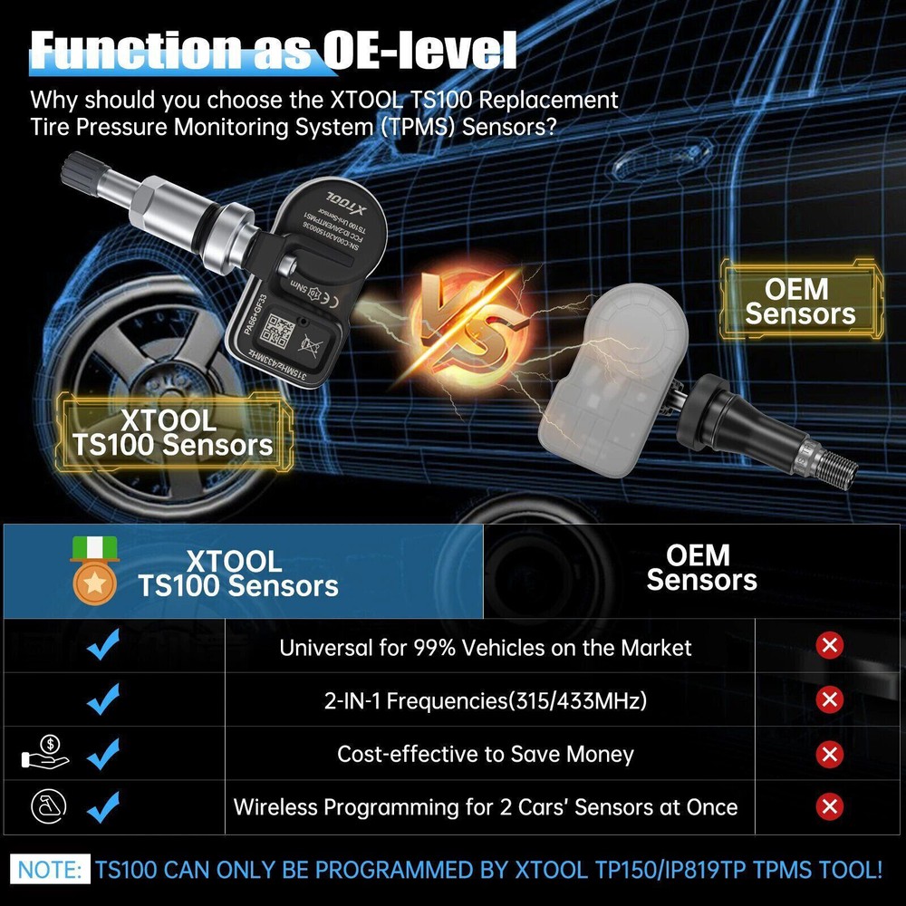 XTOOL TP150 TPMS Program TS100*4 Relearn Reset Activate Universal Tire Sensor