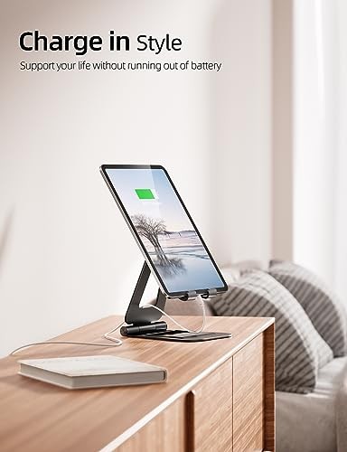 iPad Stand with Cord Holder, Fully Adjustable Foldable Desktop Tablet A-Black