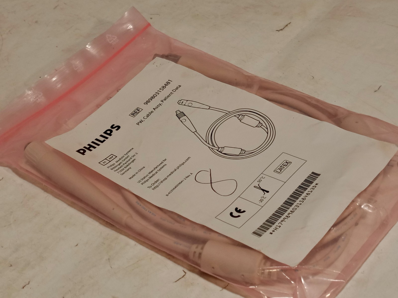 Philips 989803158481 PageWriter TC IEC patient data cable assembly, orig. bag