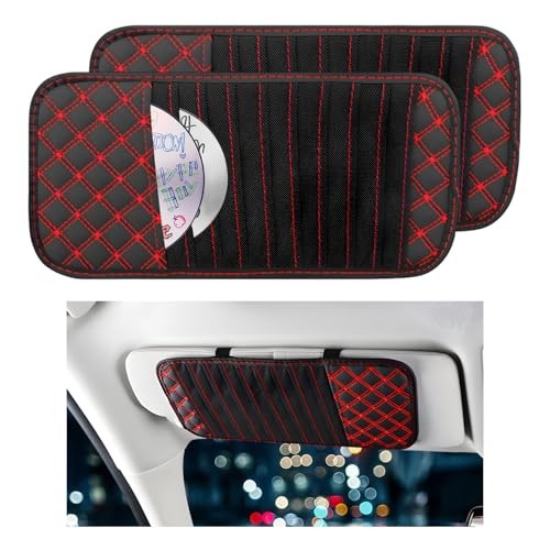 2 PCS Car CD Visor Storage Cases, Large Capacity Auto Sun Visor DVD Holder Red