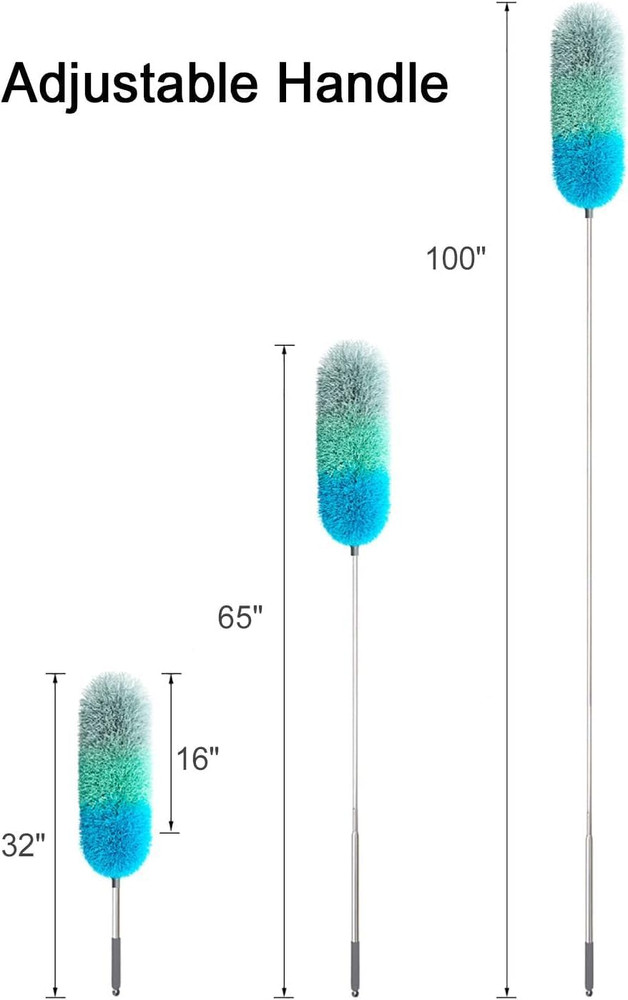 Microfiber Duster with 100" Extendable Pole Bendable Head for Ceiling Fan Dust