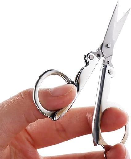 Silver Folding Scissors Stainless Steel Compact Ambidextrous 1 Pack