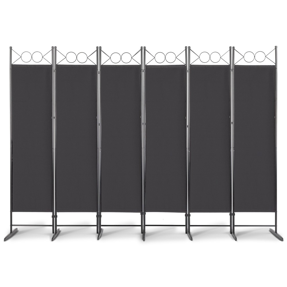 Black 6-FoldPrivacy Screen,Polyester Cloth&Carbon Steel Frame,Foldable Partition