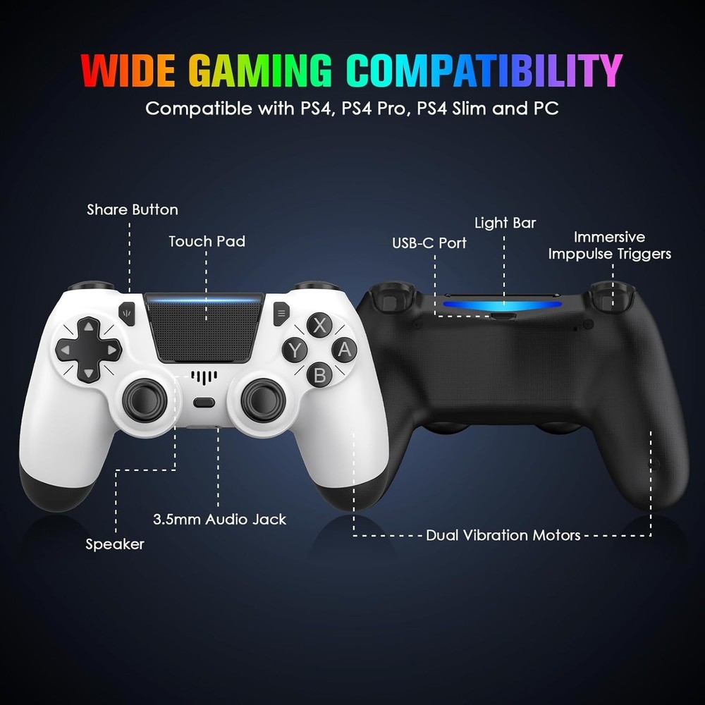 2 Pack Controllers with Charging Dock Station for PS4 Black & White