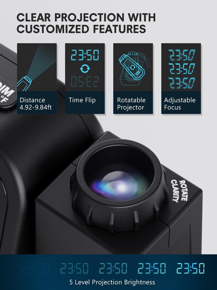 Projection Alarm Clock for Bedroom Ceiling, Digital Clock Projector with Week...