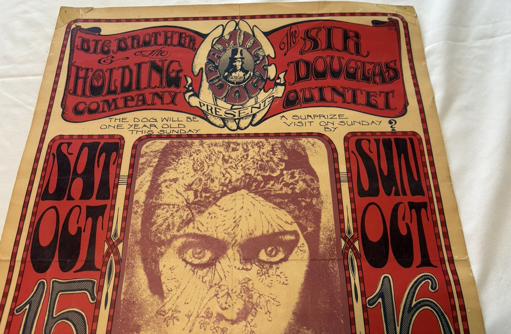 BIG BROTHER & HOLDING COMPANY POSTER + SIR DOUGLAS QUINTET AVALON PRINTED 1967