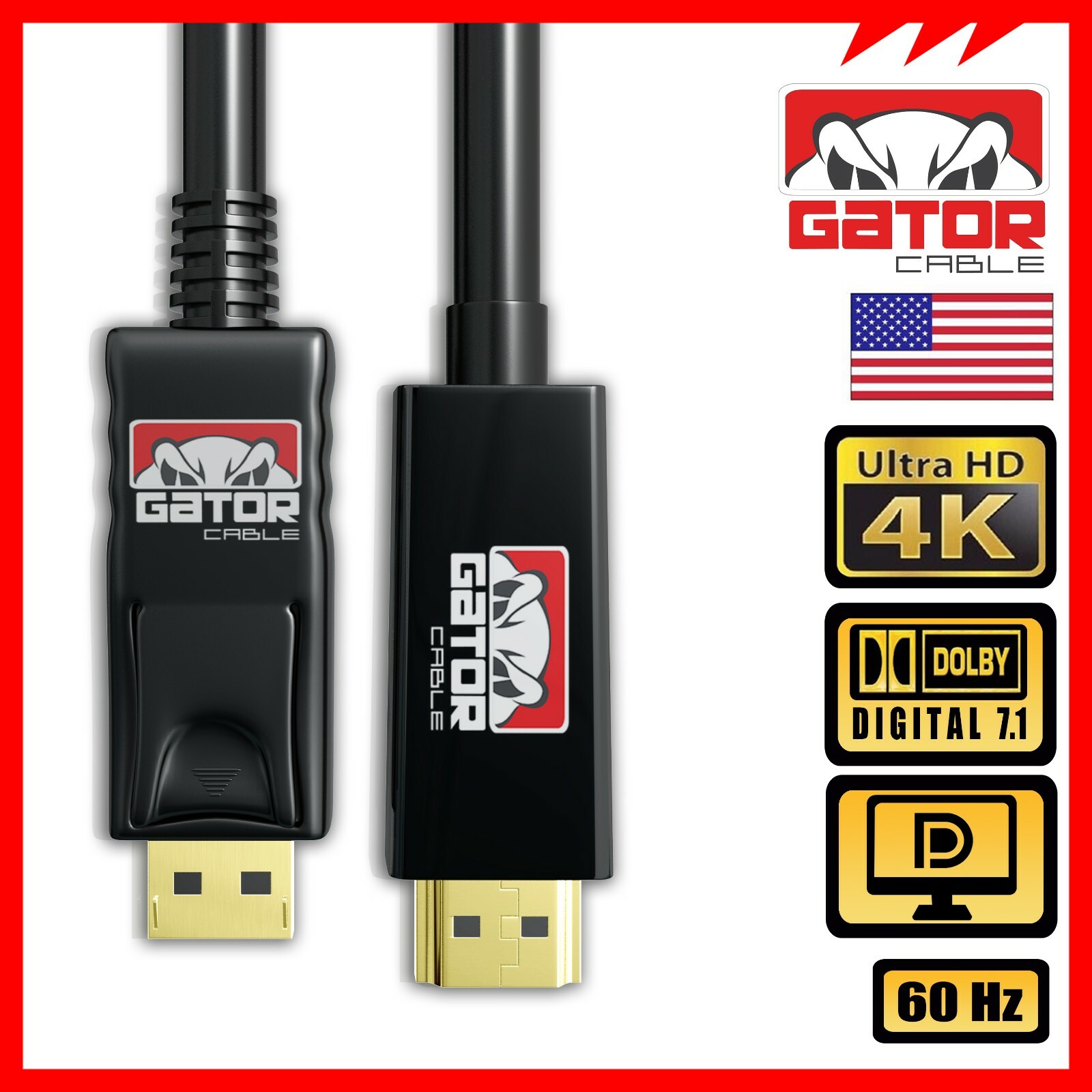 4K Display Port DP to HDMI Cable 60Hz 2160P 25.92Gbps HDR Audio Video Adapter PC