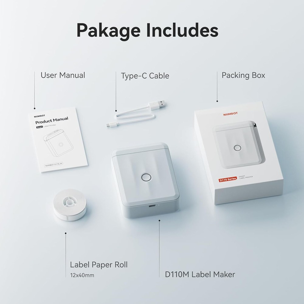 NIIMBOT D110 Bluetooth Label Maker with Tape Portable Thermal Label Printer