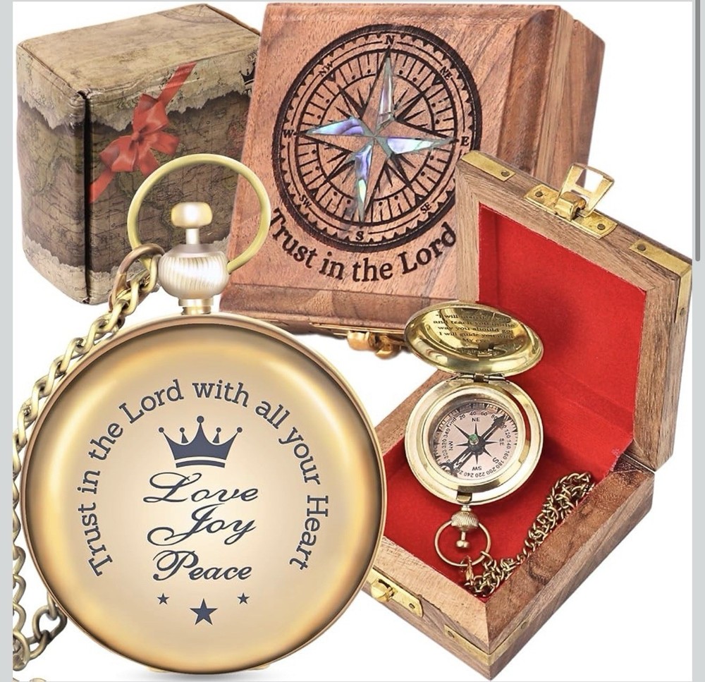 Solid Brass Pocket Compass With Bible Verses - Religious - Gift