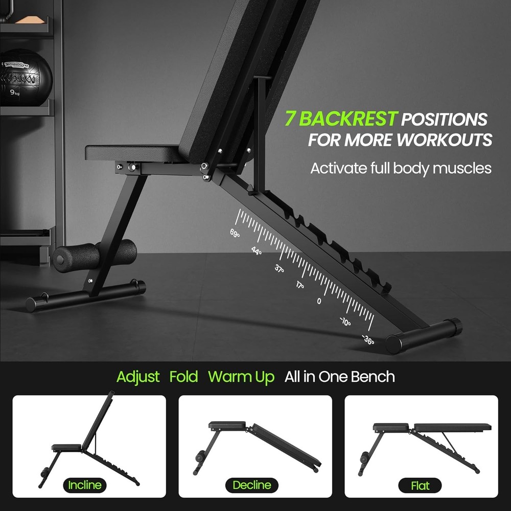 Adjustable Weight Bench 600LBS Incline Decline Flat Foldable Home Workout Full