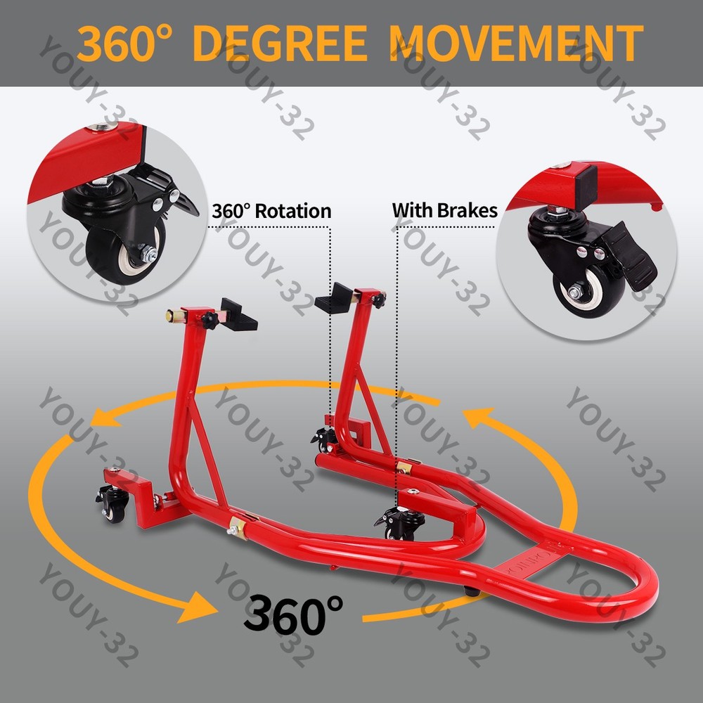 360° Motorcycle Stand Lift Paddock Wheel Fork Adjustable Dismantable Universal