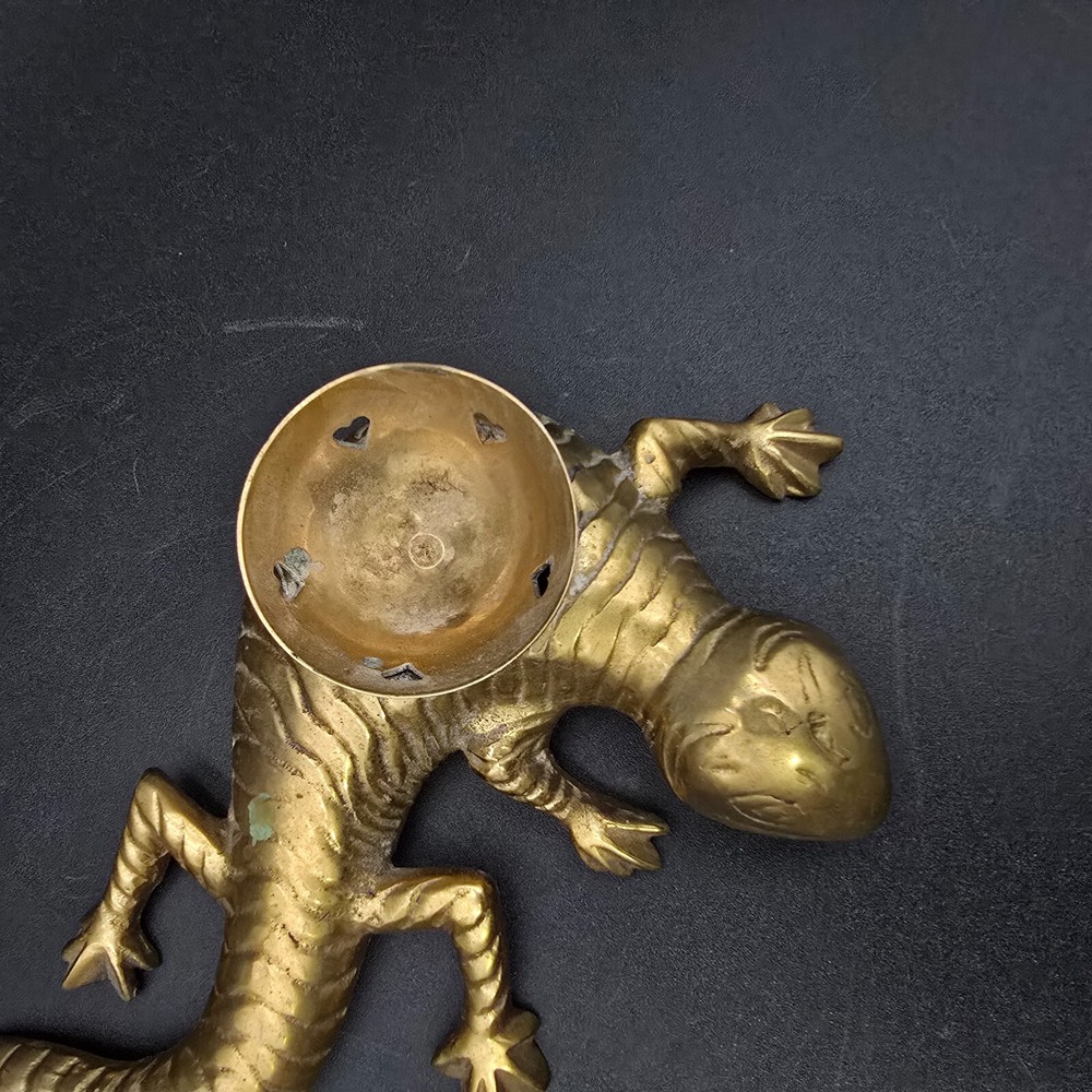 Solid Brass Lizard Incense Burner Vintage