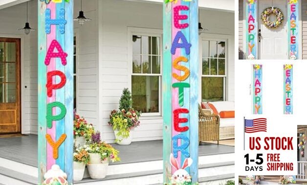 Easter Decorations Easter Decor Happy Easter Porch Sign Banner Easter Eggs