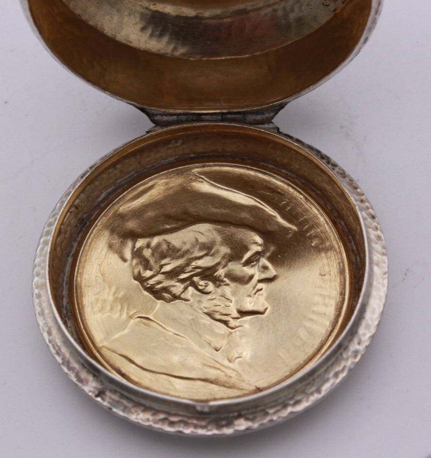 Richard Wagner Composer Commemorative German 800 Silver Box, 5 cm diameter