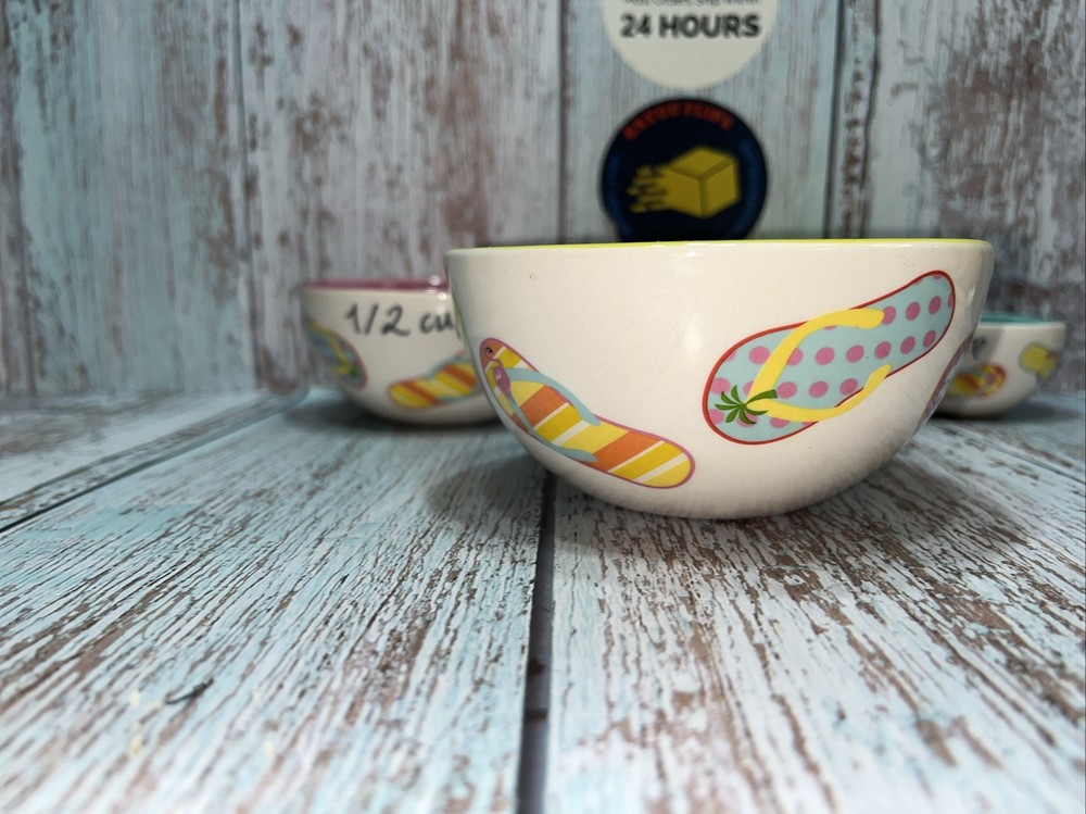 Ceramic Measuring Bowls Cups.Flip Flops 4 Piece Stacking Set