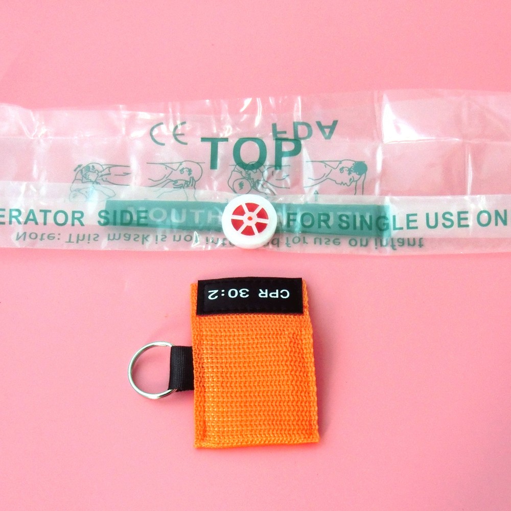 200 pcs/Set Keychain CPR Face Shield CPR 30:2 Training School Blue Orange