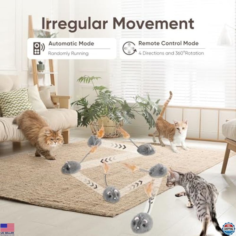 Rechargeable Interactive Cat Mouse Toy - Remote Control, 3 Speeds, 4 Directions