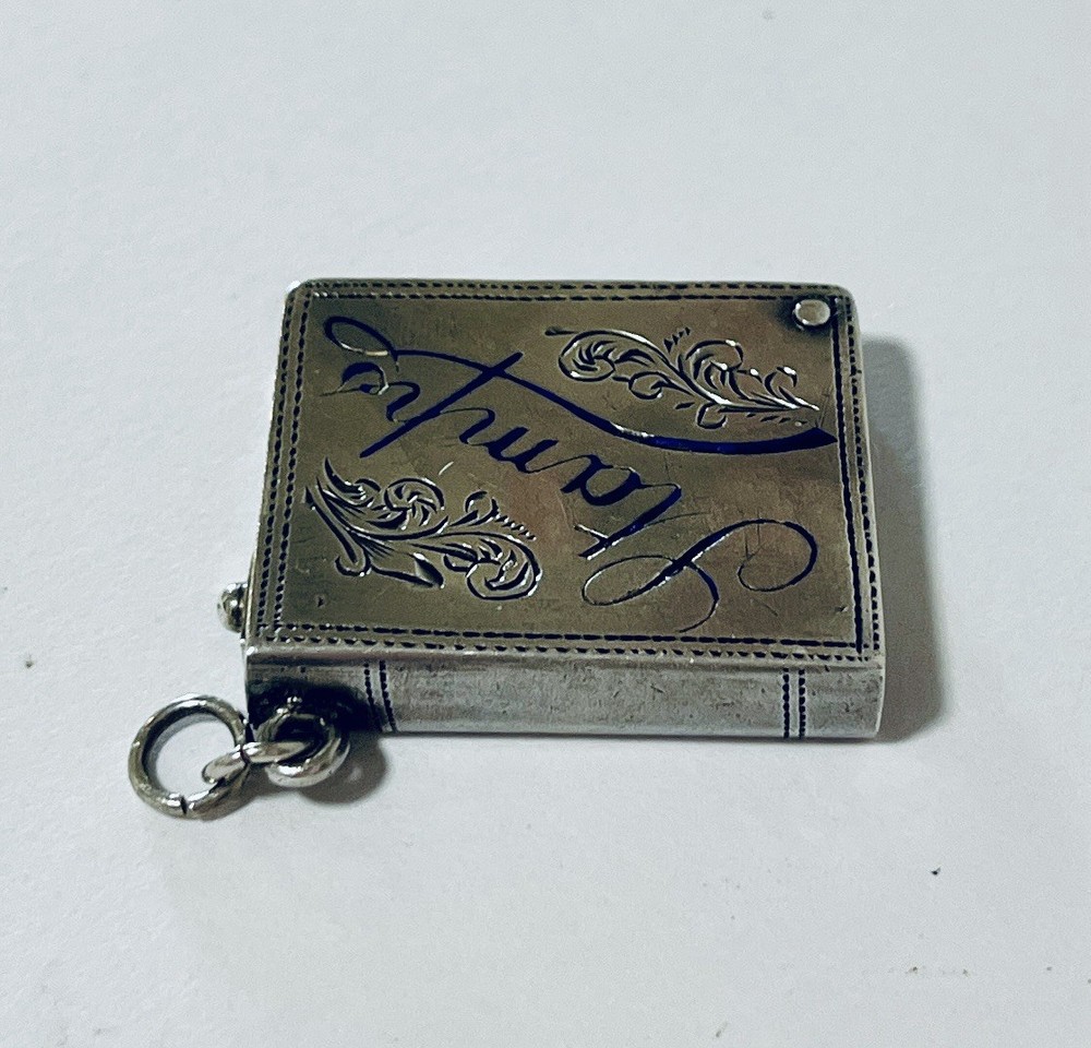 Antique Solid Sterling Silver Folding Stamp Book Case Gilt Chatelaine 1901