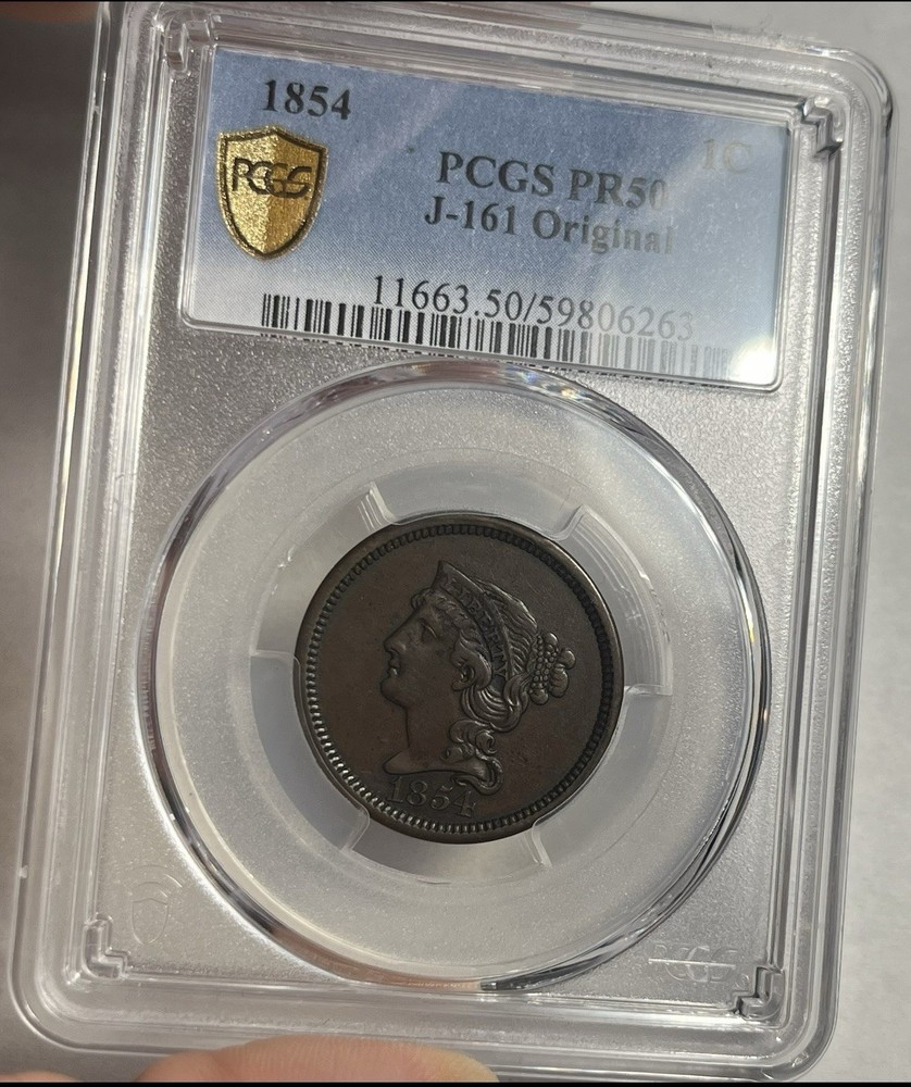 1854 PROOF PATTERN ONE CENT JUDD J-161 GRADED PCGS PR50