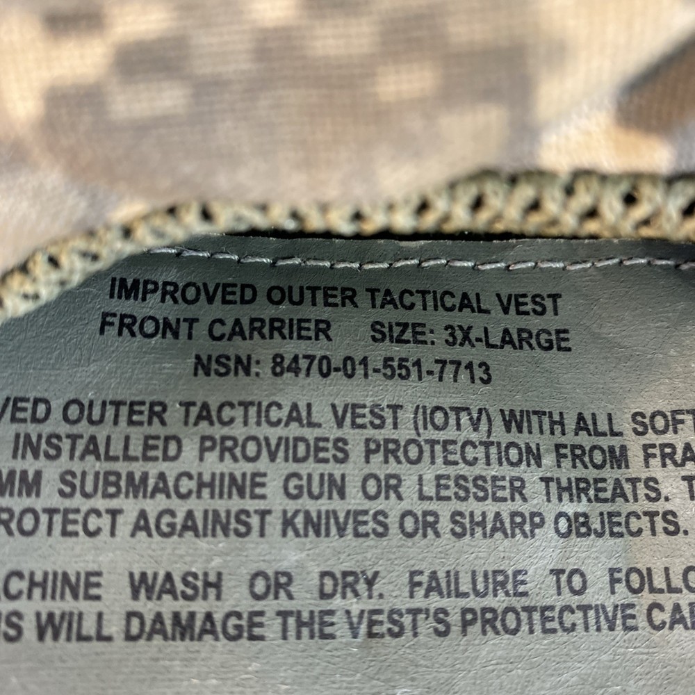 Improved Outer Tactical Vest no inserts Size 3XL NSN: 8470-01-551-7713