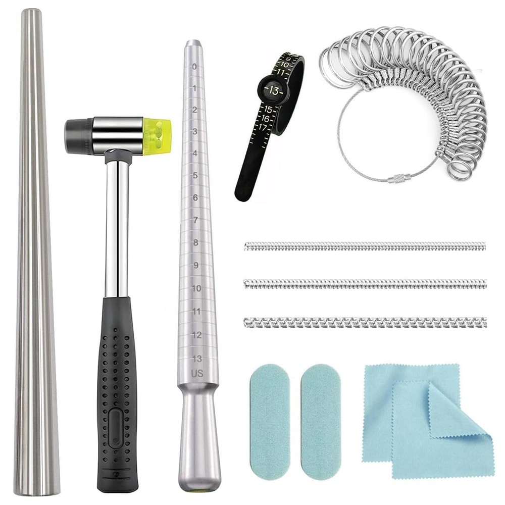 Ring Sizer Measuring Tool Mandrel Metal Sizing Kit Size SILVER