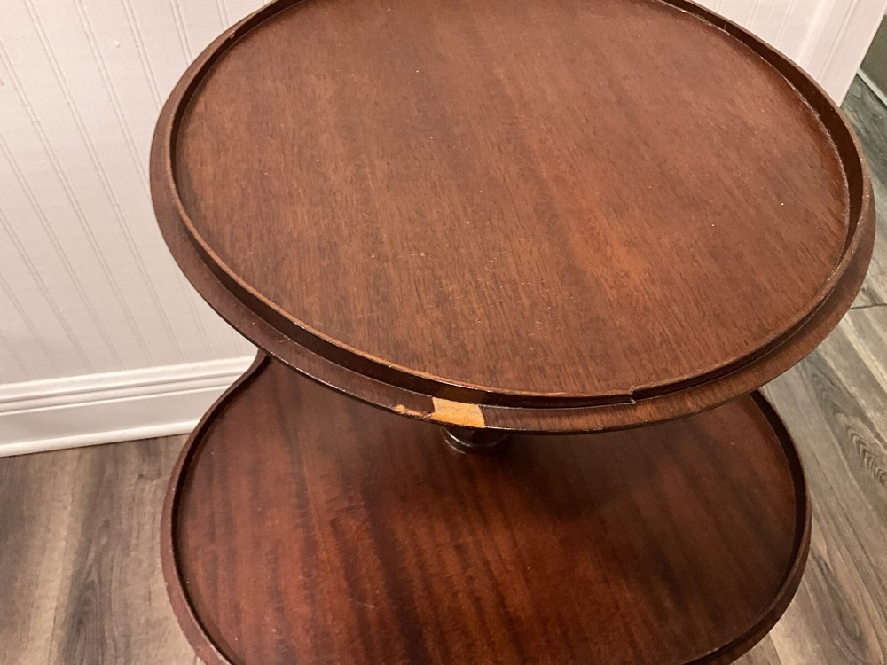 Solid Walnut 2 Tier End Table / Dumbwaiter Table Pre-owned