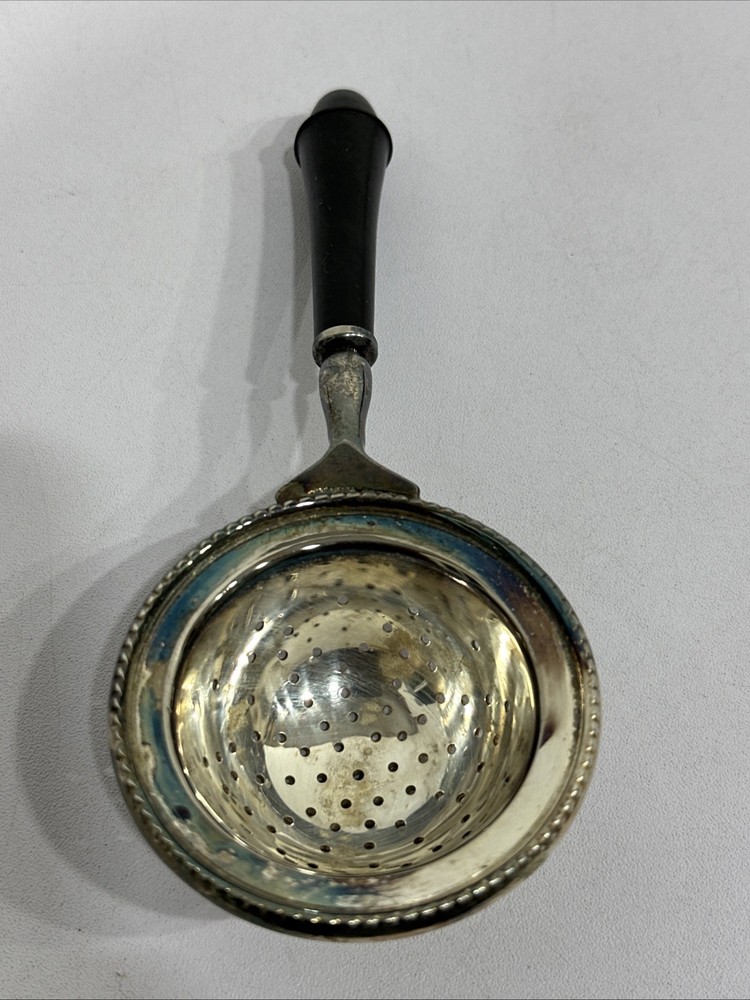 Vintage Antique Brass Tea Strainer with Wood Handle England