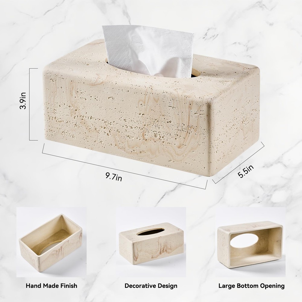 Natural Travertine Texture Resin Rectangular Tissue Box Cover, Standard Size