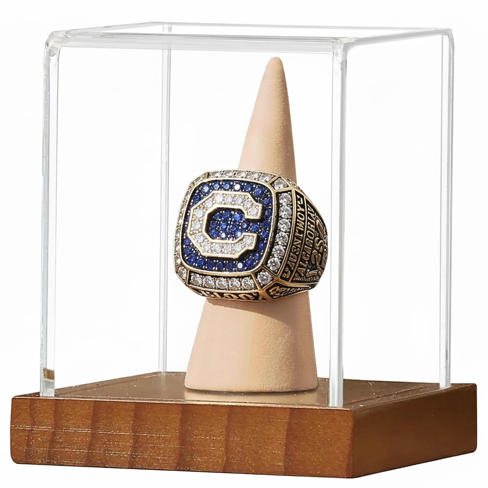 JupDec Championship Ring Display Case, Clear Acrylic Single 1 Pack, Brown