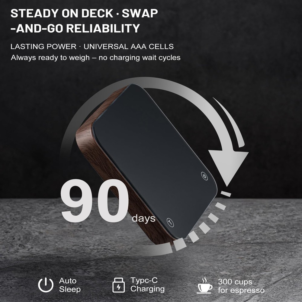 KitchenTour Coffee Scale With Timer 0.1g/2000g Precision LED Display Wood