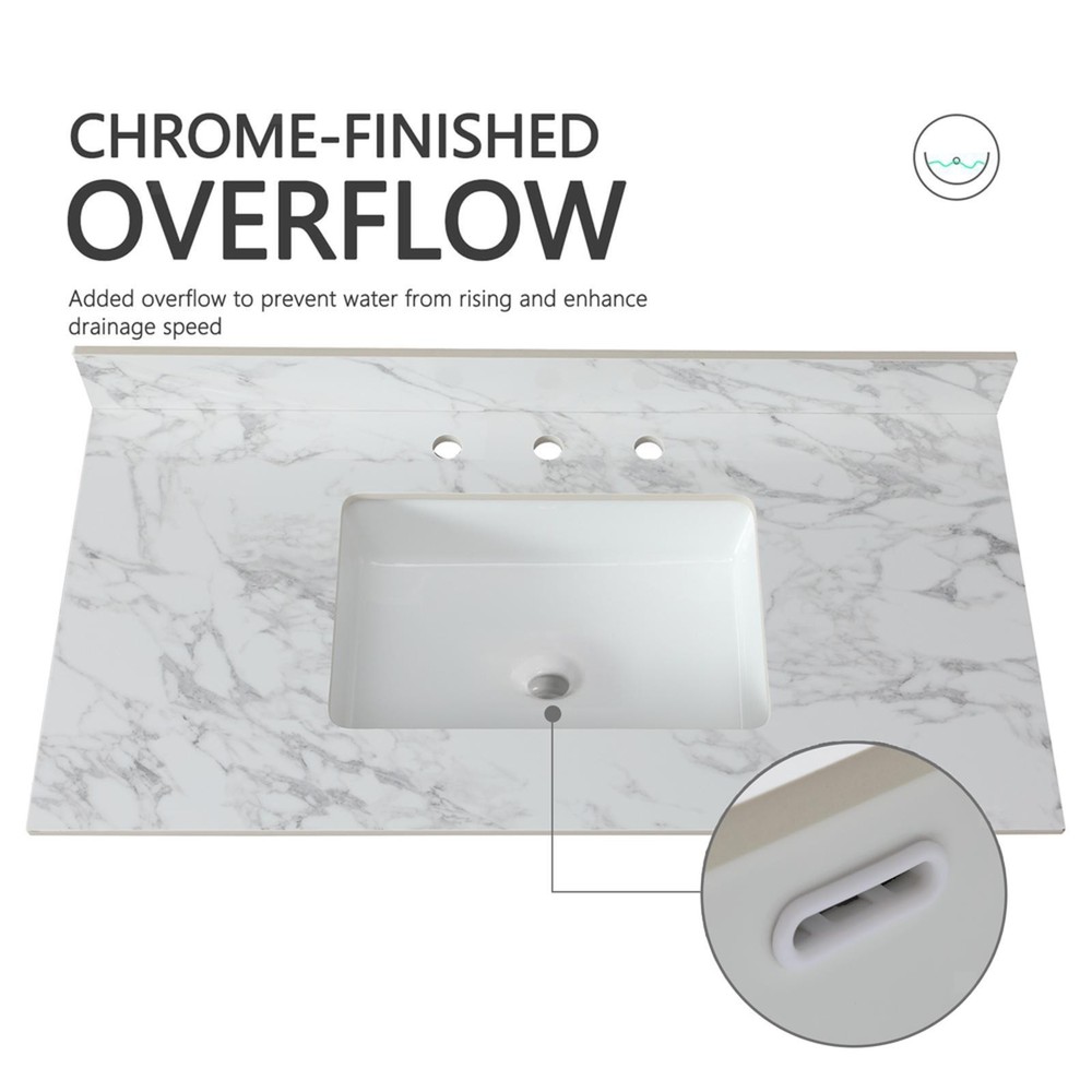 43"x22" Sintered Stone Bathroom Vanity Countertop with Rectangular Ceramic