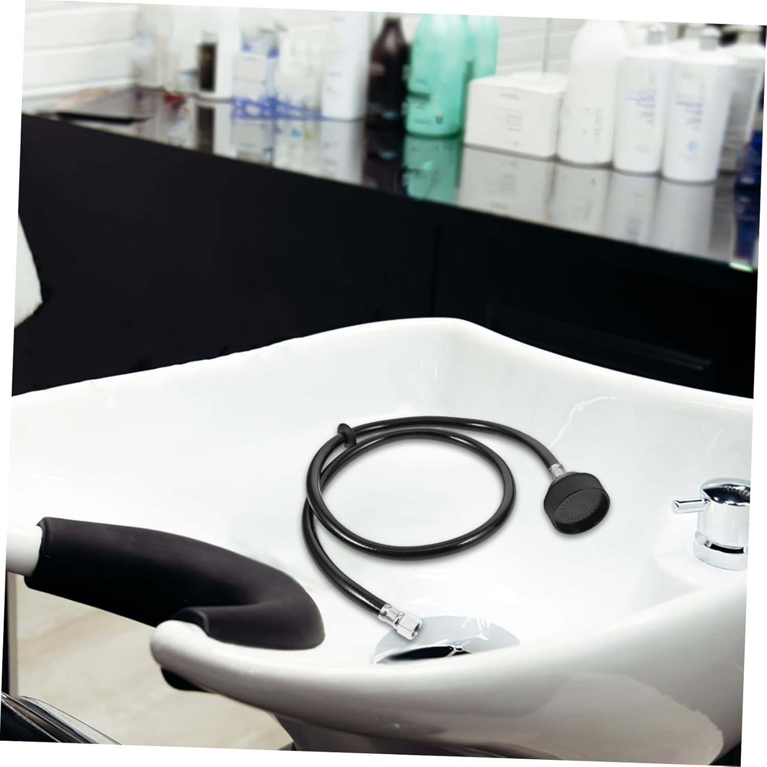 Salon Shampoo Faucet Sprayer Head Black Rubber Hose Beauty Equipment 120cm/47"