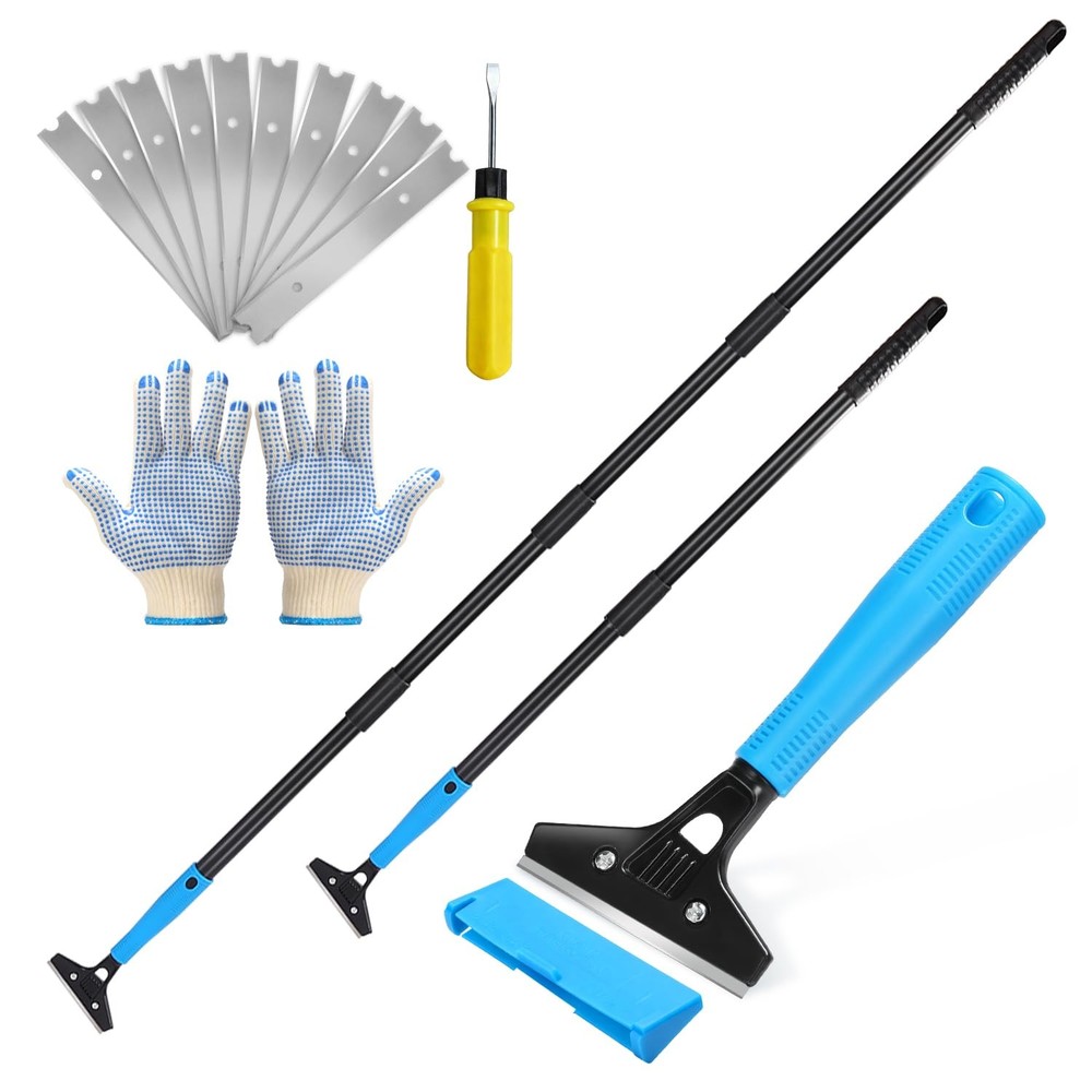 Floor Scraper Heavy Duty, Adjustable 8"-72" Long Handle Razor Blade Scraper T...