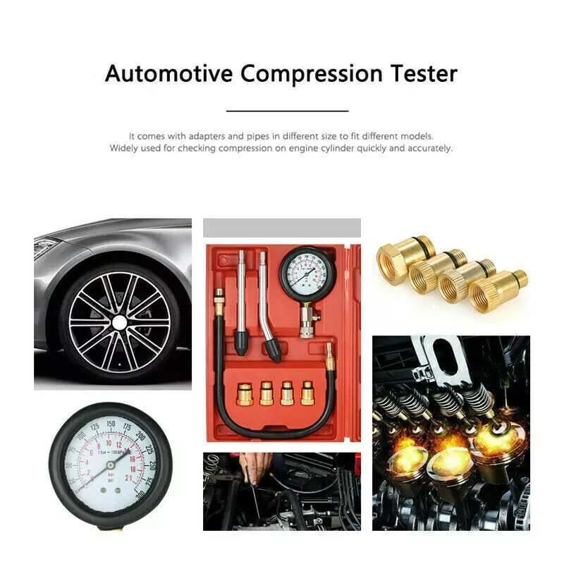Engine Cylinder Compression Tester Gauge Kit Gas Petrol Diagnostic Testing Tools