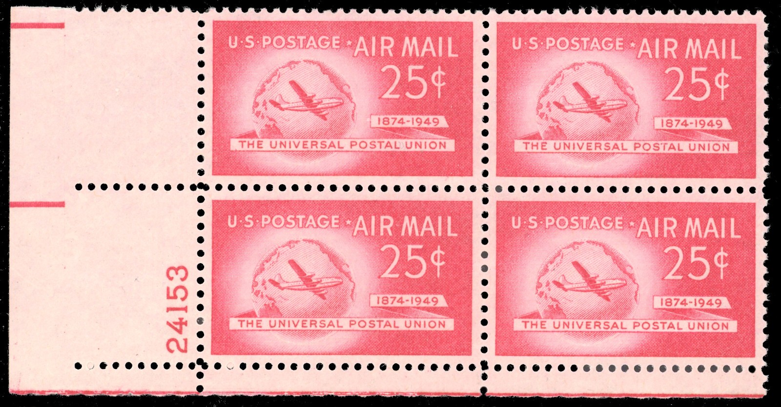 Scott C44 Plate No. Block, the 1949 Universal Postal Union Airmail Issue - MNH