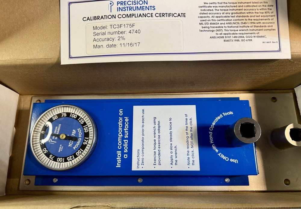 PRECISION INSTRUMENTS 1/2" Torque Comparator, 0-175 lb.ft. Model# TC3F175F NEW!