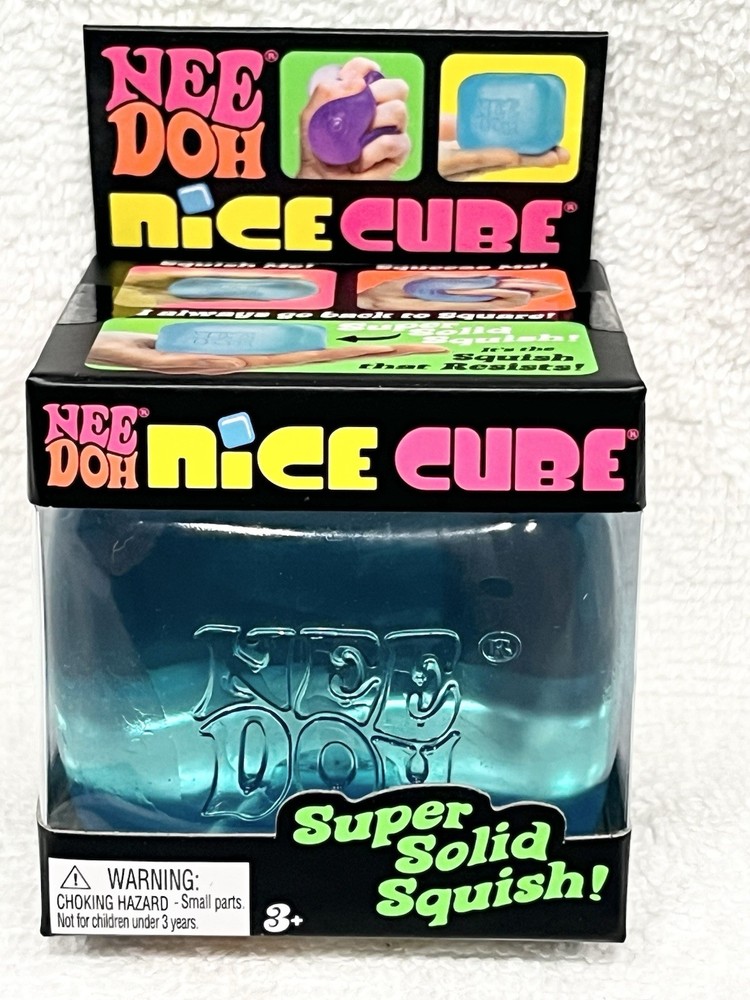 Nee Doh Nice Cube Super Solid Squish ! BLUE Squeeze Toy for Ages 3+ 4-7 Years
