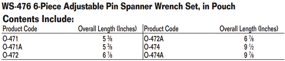 Williams WS-476 Adjustable Pin Spanner Wrench Set 6 Piece