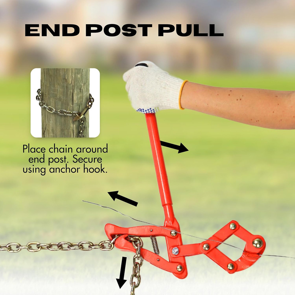 Fence Stretcher Tool with Gloves, Plain & Barbed Wire for Center & End Post Pull