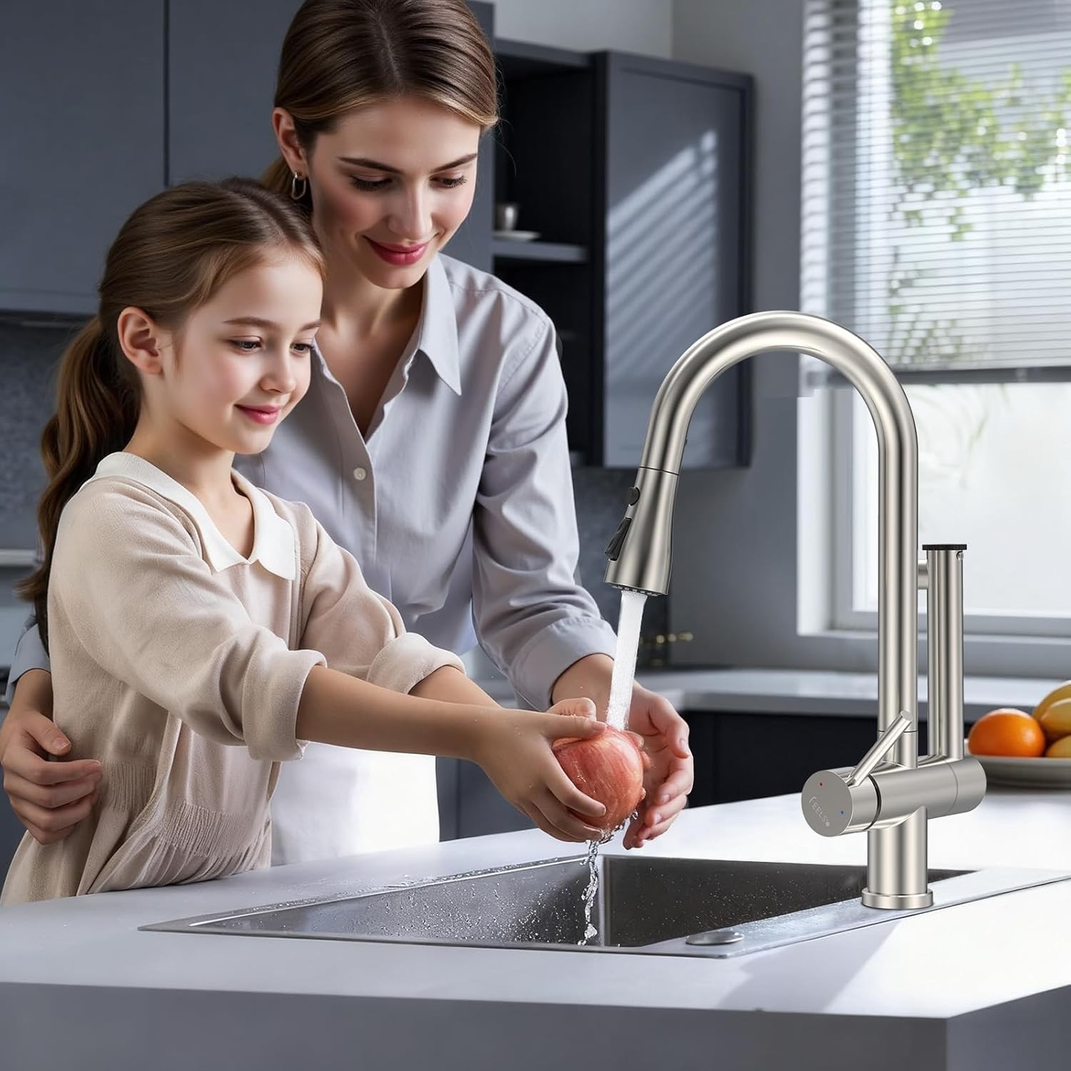 Kitchen Sink Faucet with Filtered Stainless Steel Pull Down Sprayer Swivel Mixer
