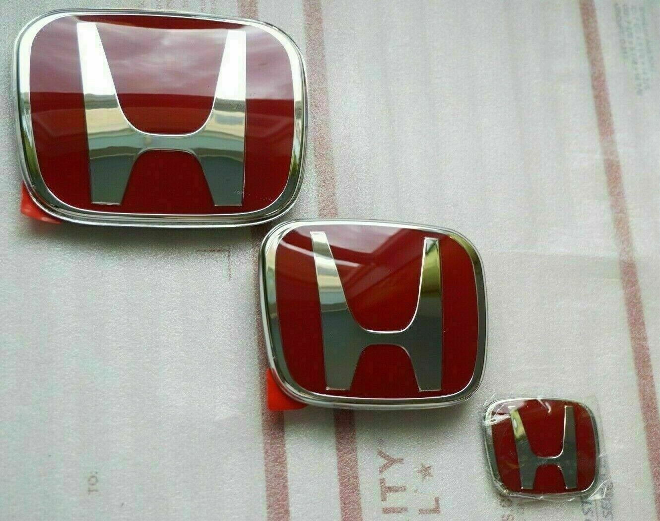 Fit For 11th Honda Civic 2022-2025 3pcs Red Steering Front Rear Badge Emblem USA