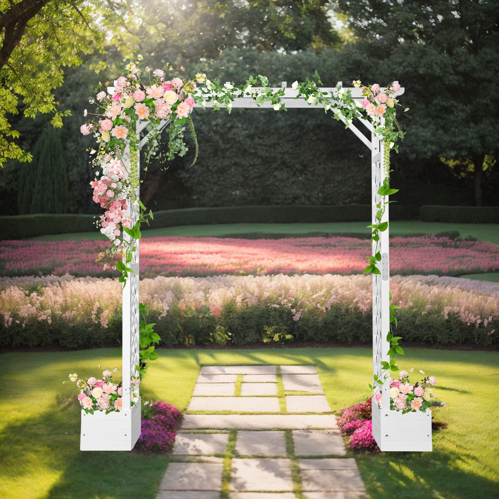 Wooden Arbor w/ Planter, Arbour Trellis Wedding Arch for Garden Ceremony Party