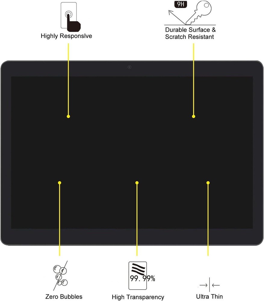 2PCS Tempered Glass Screen Protector for Pritom 10'' Tablet - Scratch Resistant
