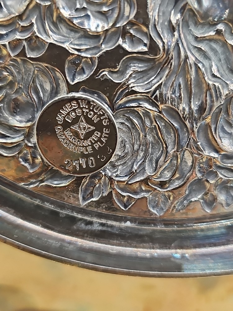 Antique Victorian Tufts Quadruple Plate Silver Brides Basket w Handle Footed