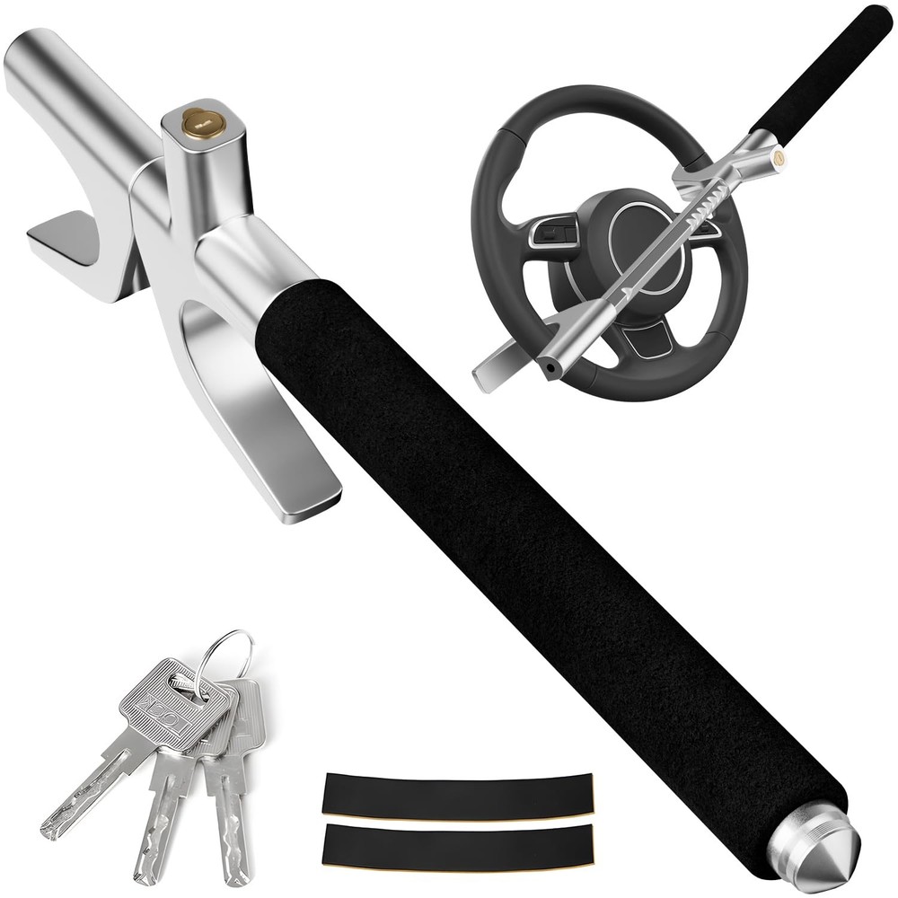 MONOJOY Steering Wheel Lock Universal Security Car Locks with Stretch, Black