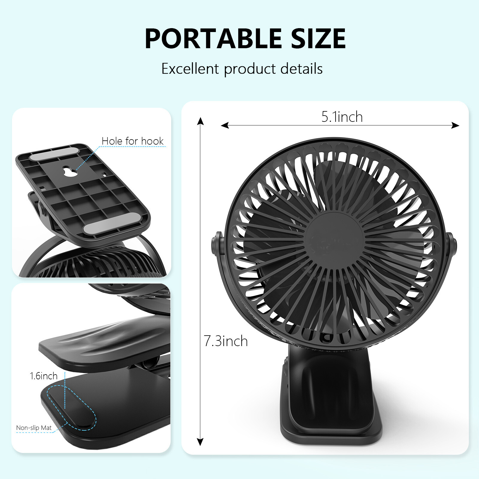 USB Rechargeable Mini Cooling Fan Clip On Desk Table Office Stroller Camping Gym