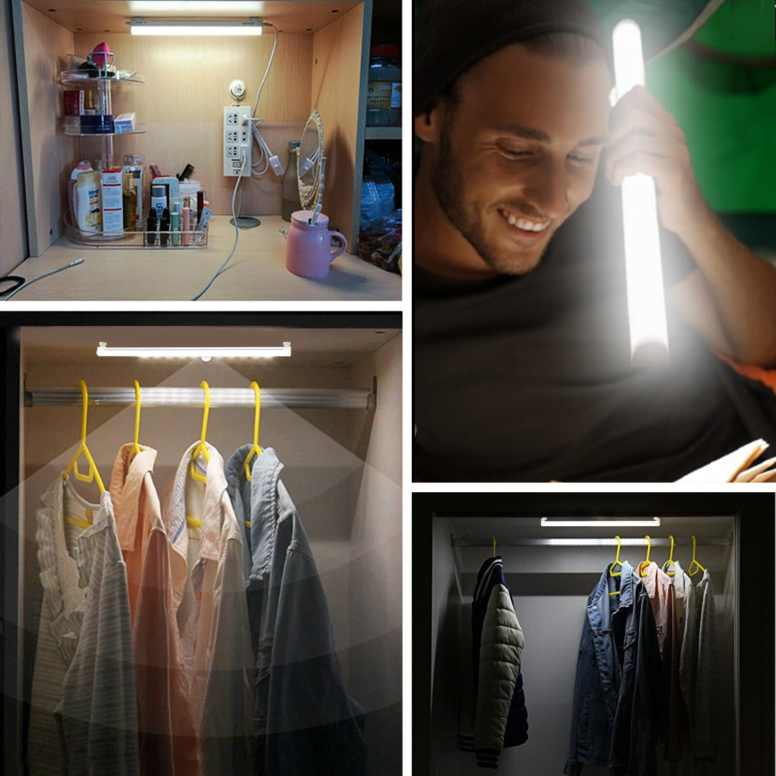 2X LED Kitchen Under Cabinet Closet Shelf Lighting Strip Bar USB Light Lamp Kit