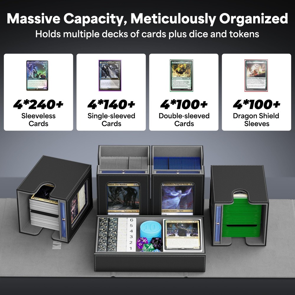 Commander Deck Box for MTG with Handle, Multi Deck Case with Large Dice Tray ...